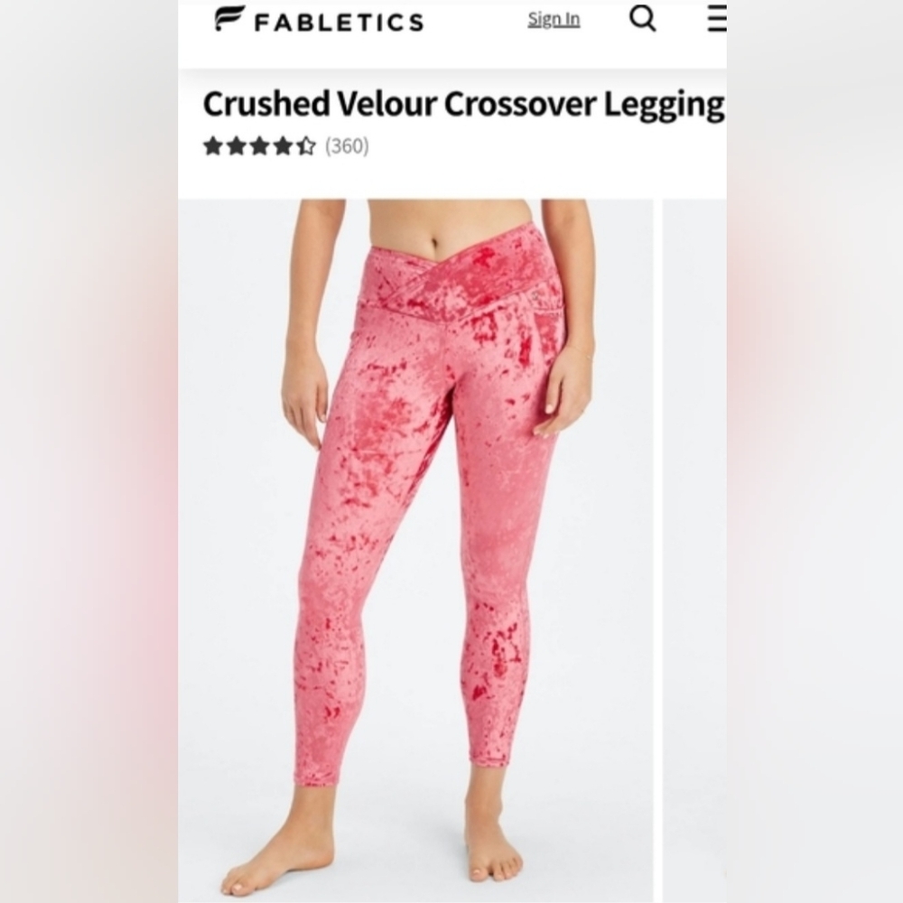 NWOT Fabletics Crushed Velour Crossover Legging - Pink